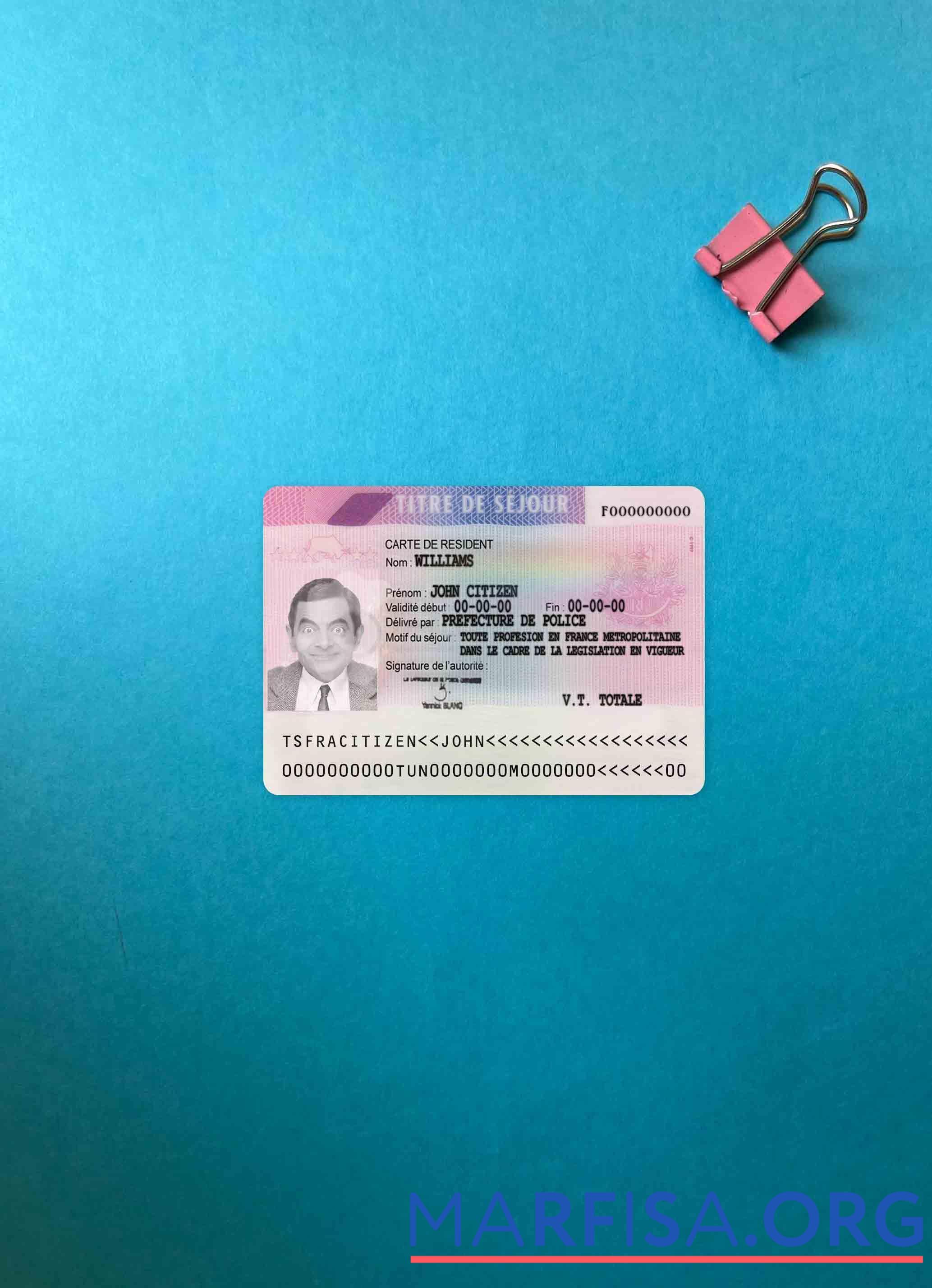 Blank France residence permit version 3 photolook FRONT real example